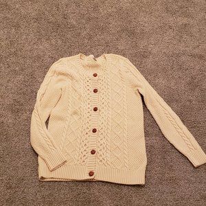 LL Bean Fisherman Cotton Cable Crewneck Button Cardigan Sweater